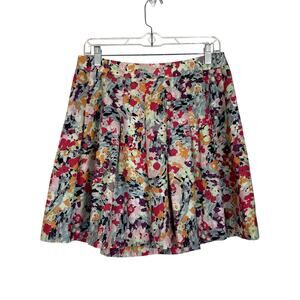 J. Crew Pink Blue Orange Flowers Pleated Back Zipper Lined Mini Skirt Size 4
